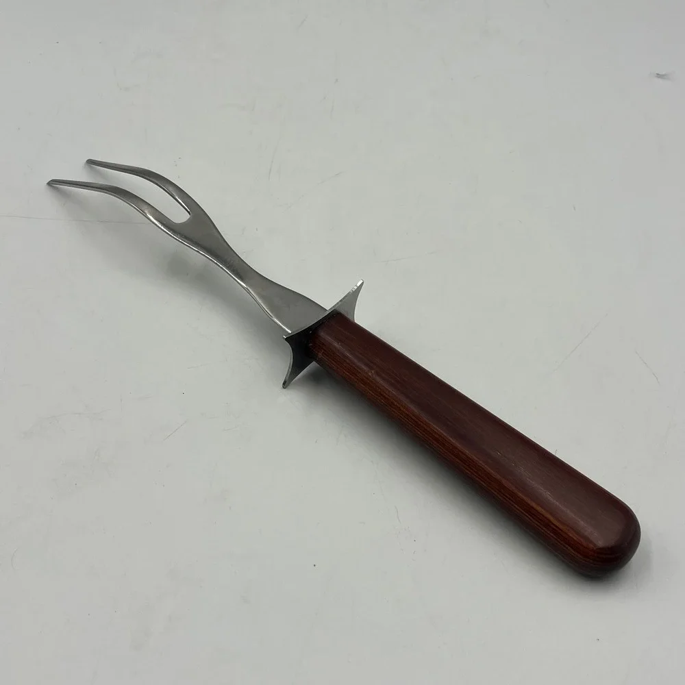 Wear-Ever Carving Fork Brown Wood Handle Stainless Steel 205 EUC Vintage